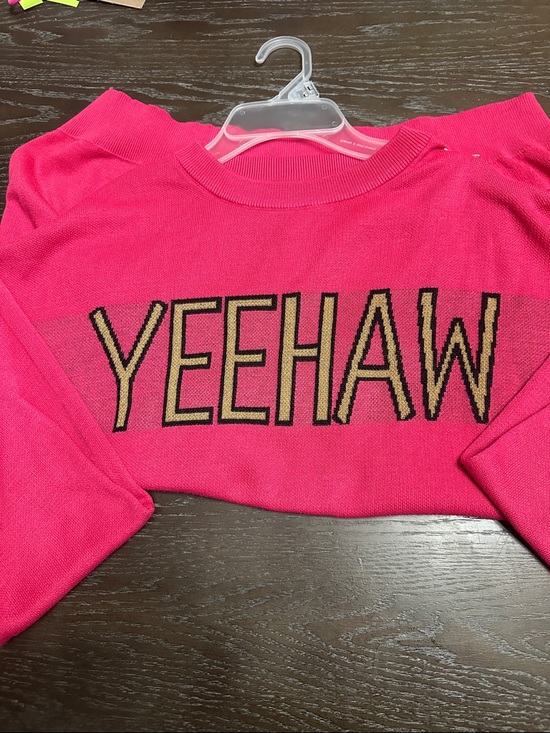 2 Fly Co. Sweaters - Women's Hot Pink 'YEEHAW' Crewneck Sweater